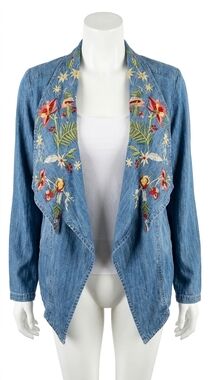 NEW PAPARAZZI embroidered denim tencel cascade jacket in light wash